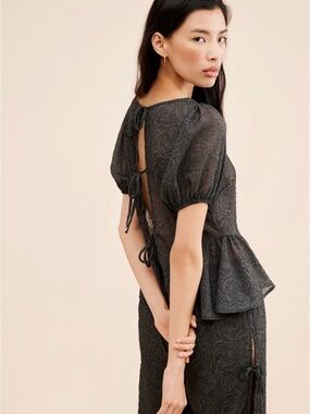 Lisa Says Gah Petra Tie-back Top Black Organza Size Small